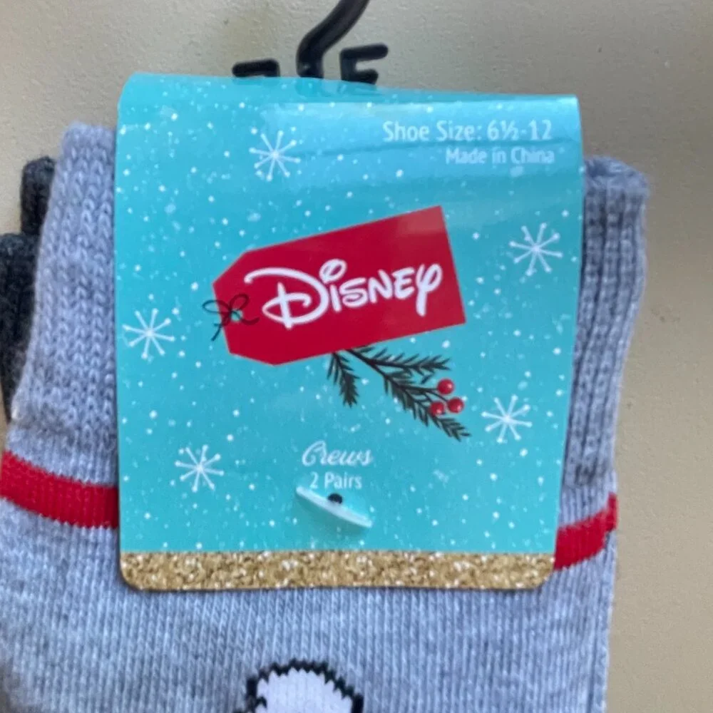 New Disney Christmas Socks Set of 2 Pair Mickey Mouse Holiday NWT